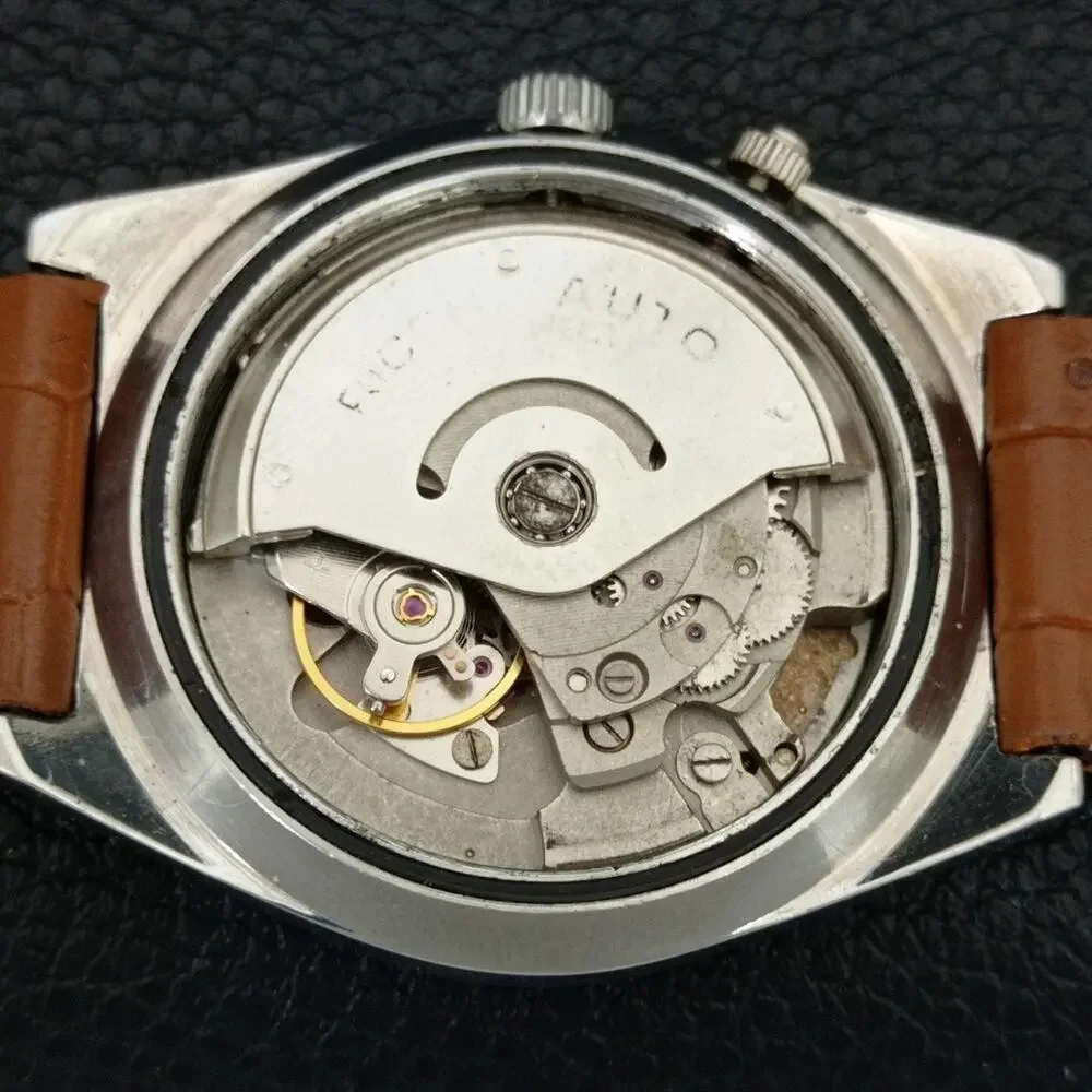 Vintage 1982 Ricoh Automatic Mens Silver Watch W/daydate & Red accents